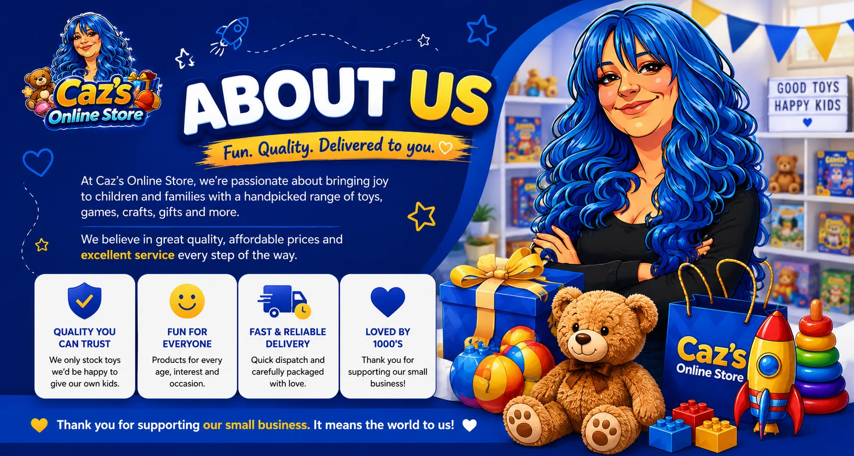 About Caz Online Store - fun, quality and friendly service