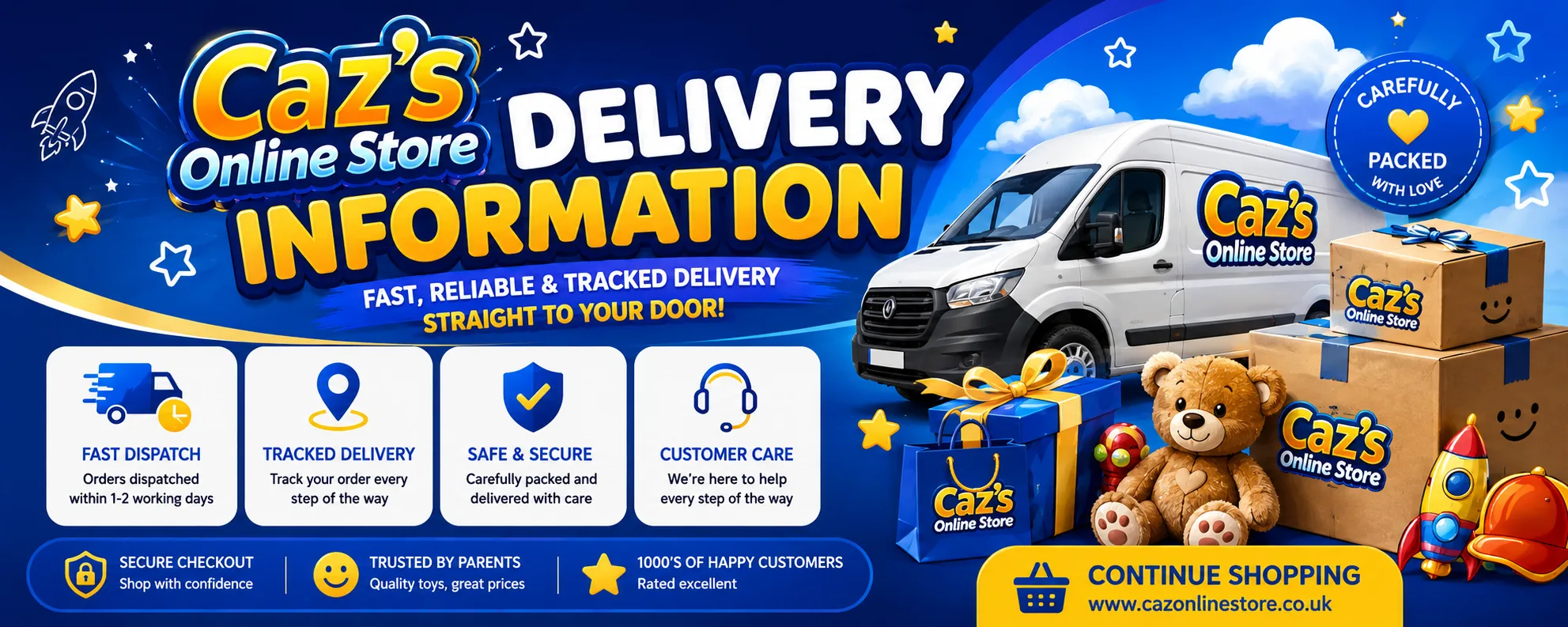Caz Online Store delivery information - fast, reliable and tracked delivery