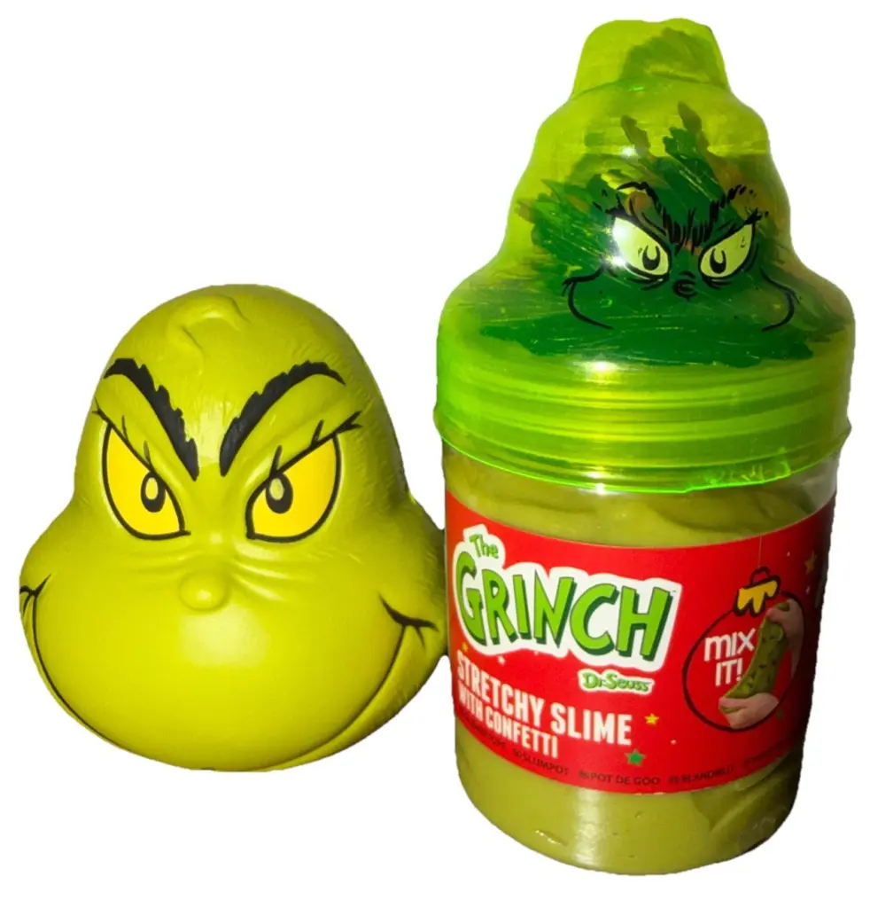 Grinch stretchy slime with confetti